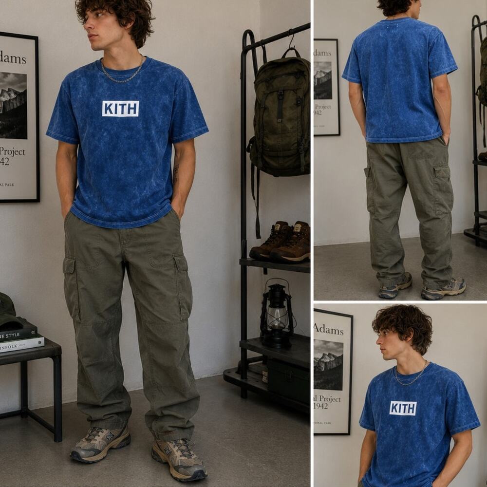 Kith Blue Tie Dye Box Logo T-Shirt Men's Large Streetwear Cotton Made in USA